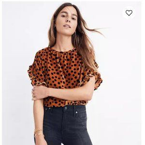 Madewell Velvet Memento Ruffle-Sleeve Top in Leopard Dot